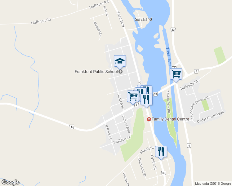 map of restaurants, bars, coffee shops, grocery stores, and more near 73 Victoria Street in Quinte West