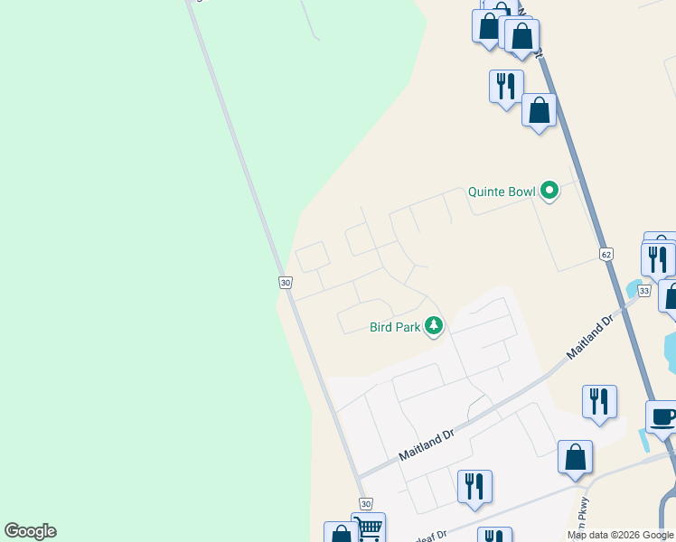 map of restaurants, bars, coffee shops, grocery stores, and more near 2 Farmington Crescent in Belleville