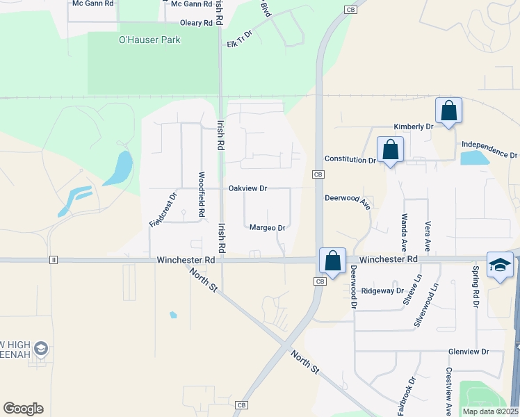 map of restaurants, bars, coffee shops, grocery stores, and more near 724 Beverly Court in Neenah