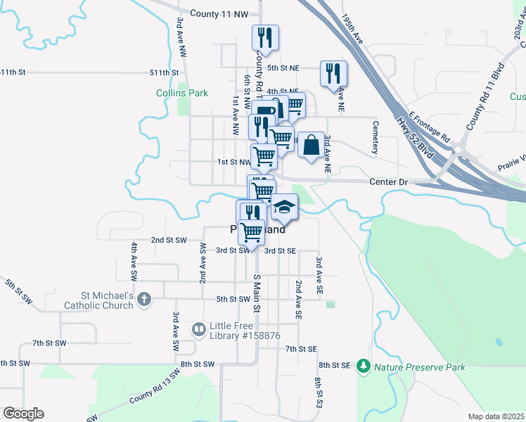 map of restaurants, bars, coffee shops, grocery stores, and more near in Pine Island