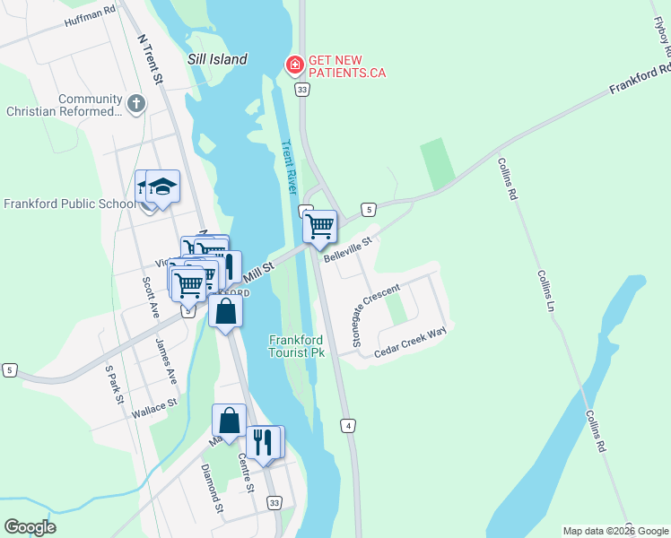 map of restaurants, bars, coffee shops, grocery stores, and more near 10 William Avenue in Quinte West