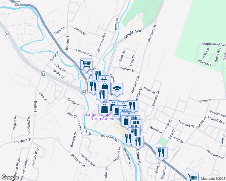map of restaurants, bars, coffee shops, grocery stores, and more near 92 Summer Street in Barre