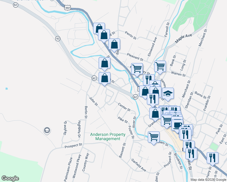 map of restaurants, bars, coffee shops, grocery stores, and more near 32 Blackwell Street in Barre