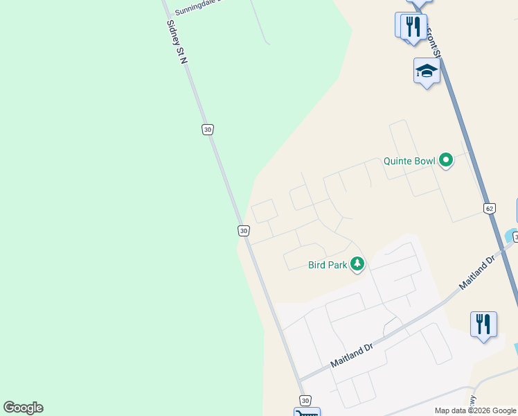 map of restaurants, bars, coffee shops, grocery stores, and more near 33 Farmington Crescent in Belleville