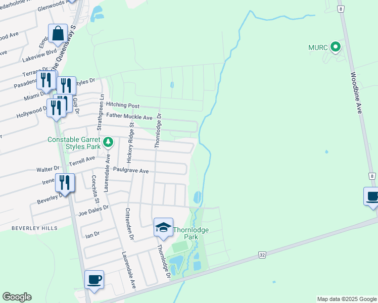 map of restaurants, bars, coffee shops, grocery stores, and more near 2 Bud Leggett Crescent in Georgina