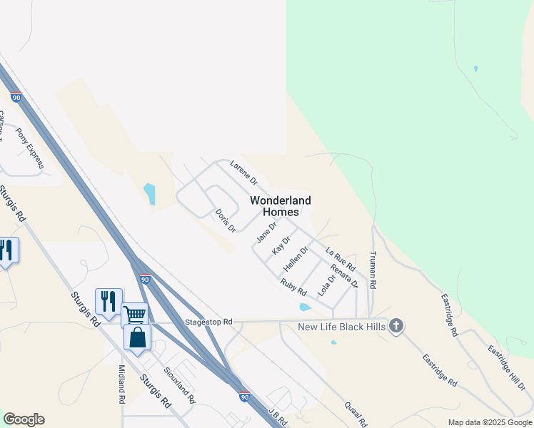 map of restaurants, bars, coffee shops, grocery stores, and more near 12708 Robinson Road in Black Hawk