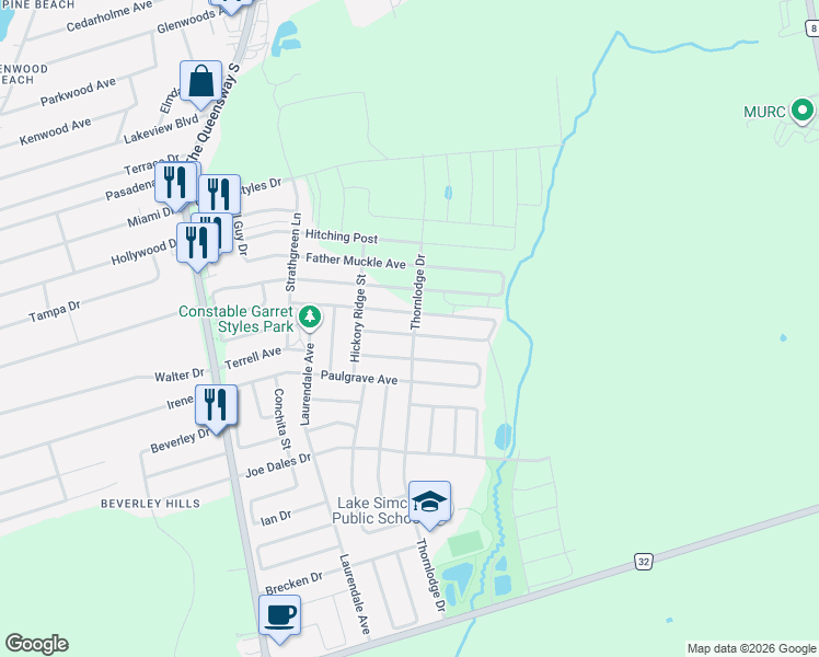 map of restaurants, bars, coffee shops, grocery stores, and more near 34 Grey Wing Avenue in Georgina