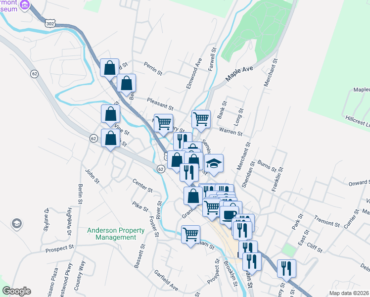 map of restaurants, bars, coffee shops, grocery stores, and more near 18 Maple Avenue in Barre