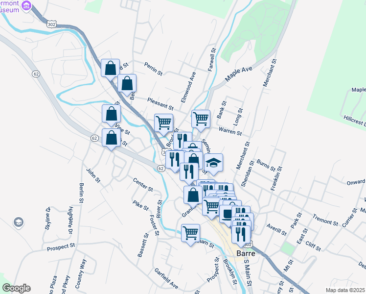 map of restaurants, bars, coffee shops, grocery stores, and more near 18 Maple Avenue in Barre