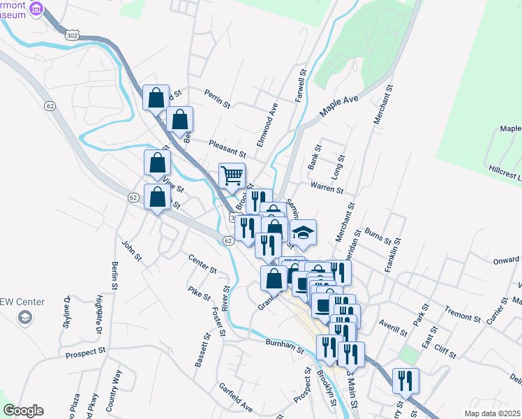 map of restaurants, bars, coffee shops, grocery stores, and more near 18 Maple Avenue in Barre