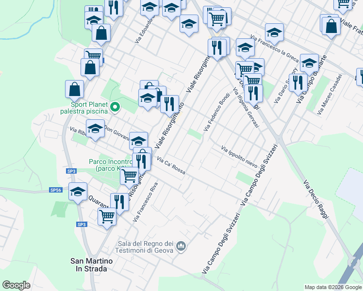 map of restaurants, bars, coffee shops, grocery stores, and more near 93 Via Pietro Bofondi in Forlì