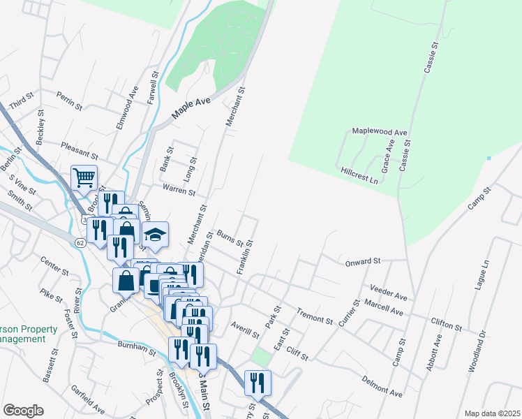 map of restaurants, bars, coffee shops, grocery stores, and more near 42 Johnson Street in Barre