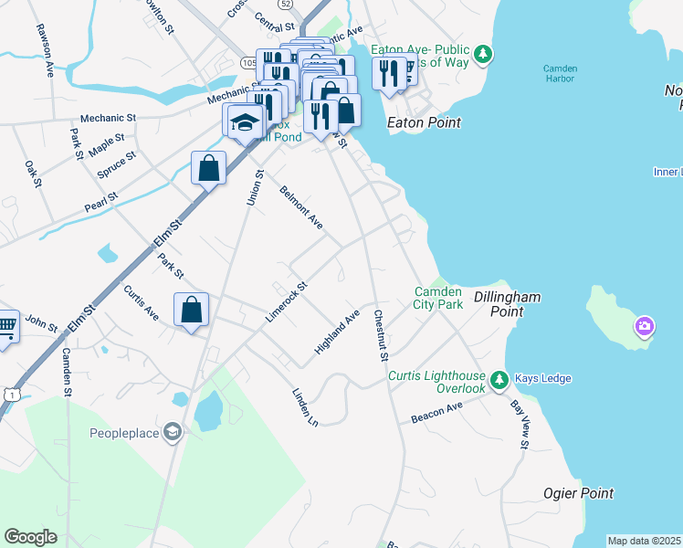 map of restaurants, bars, coffee shops, grocery stores, and more near 6 Hall Avenue in Camden