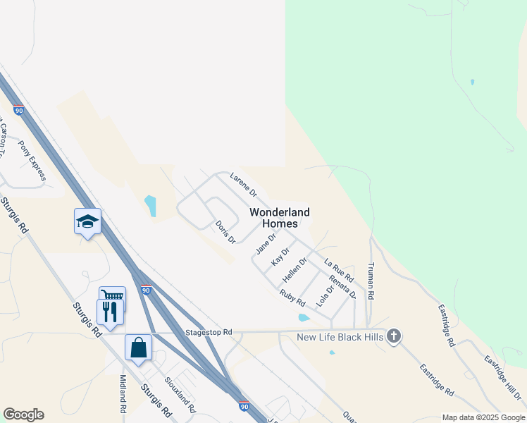 map of restaurants, bars, coffee shops, grocery stores, and more near 12708 Robinson Road in Black Hawk
