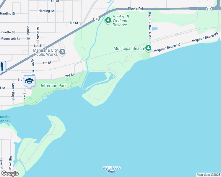 map of restaurants, bars, coffee shops, grocery stores, and more near 1045 Brighton Drive in Menasha