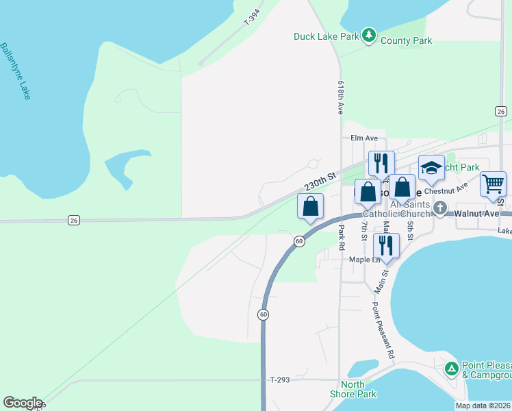 map of restaurants, bars, coffee shops, grocery stores, and more near 398 Three Lakes Drive in Madison Lake
