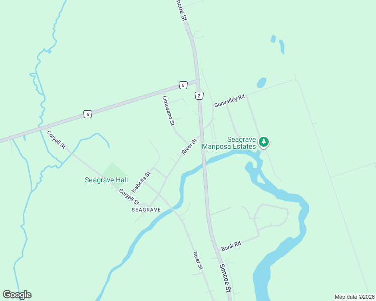map of restaurants, bars, coffee shops, grocery stores, and more near 143 River Street in Scugog