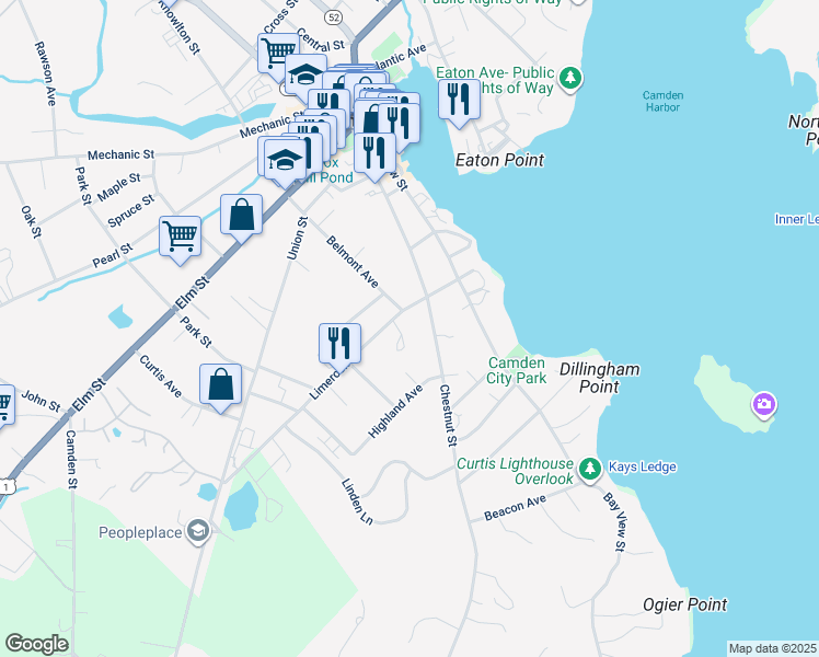 map of restaurants, bars, coffee shops, grocery stores, and more near 6 Hall Avenue in Camden