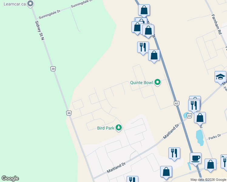 map of restaurants, bars, coffee shops, grocery stores, and more near 7 Mavety Court in Belleville