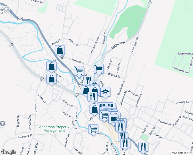 map of restaurants, bars, coffee shops, grocery stores, and more near 29 Maple Avenue in Barre