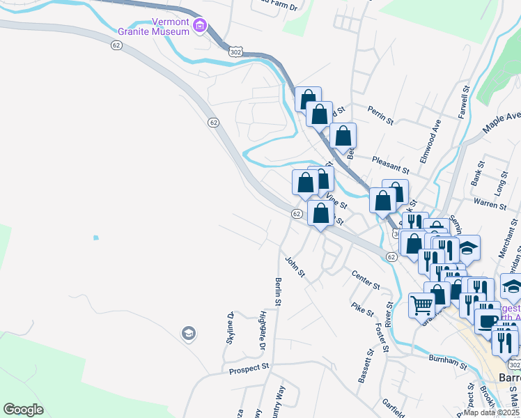 map of restaurants, bars, coffee shops, grocery stores, and more near 37 Lawrence Avenue in Barre