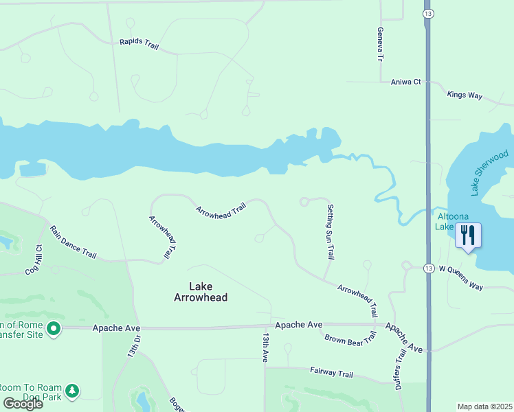 map of restaurants, bars, coffee shops, grocery stores, and more near 1303 Arrowhead Trail in Nekoosa