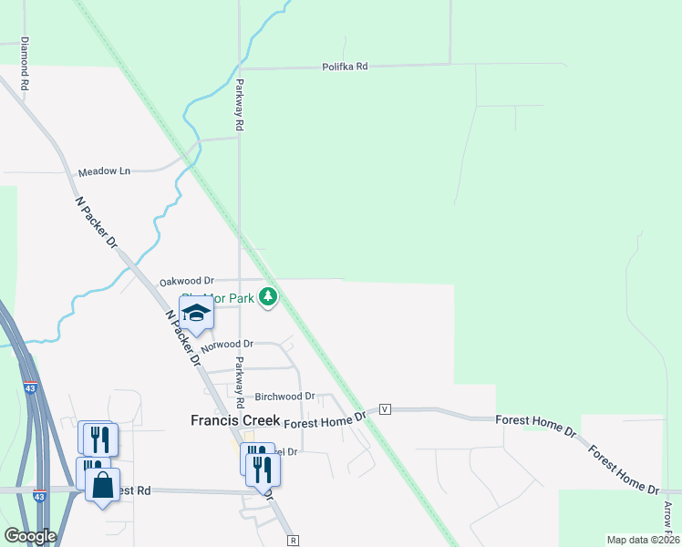 map of restaurants, bars, coffee shops, grocery stores, and more near 5115 Oakwood Drive in Manitowoc