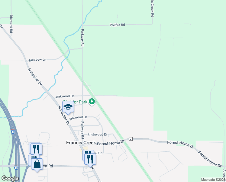 map of restaurants, bars, coffee shops, grocery stores, and more near 5115 Oakwood Drive in Manitowoc