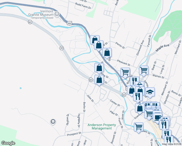 map of restaurants, bars, coffee shops, grocery stores, and more near 81 Smith Street in Barre