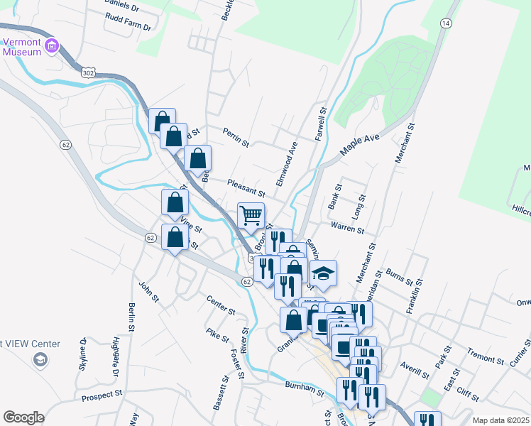 map of restaurants, bars, coffee shops, grocery stores, and more near 4 Shurtleff Place in Barre