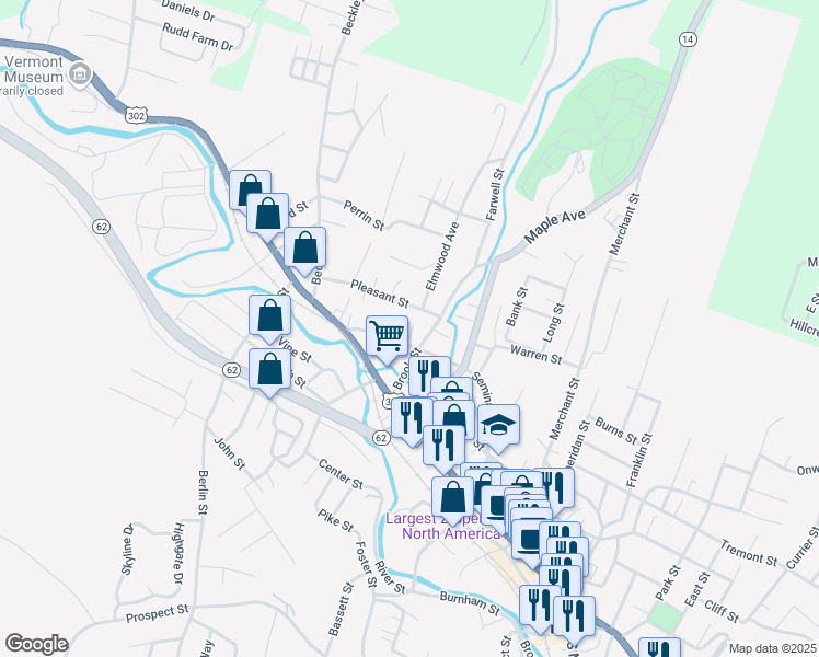 map of restaurants, bars, coffee shops, grocery stores, and more near 48 Brook Street in Barre