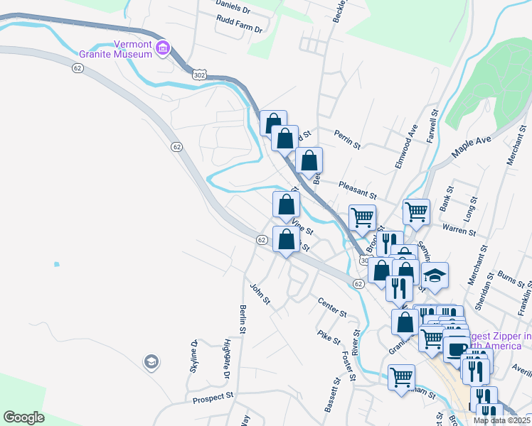 map of restaurants, bars, coffee shops, grocery stores, and more near 81 Smith Street in Barre