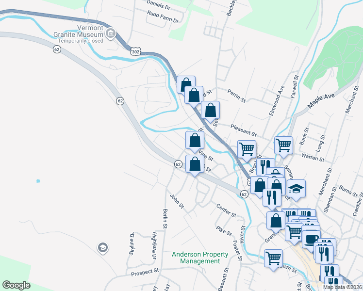 map of restaurants, bars, coffee shops, grocery stores, and more near 83 Smith Street in Barre