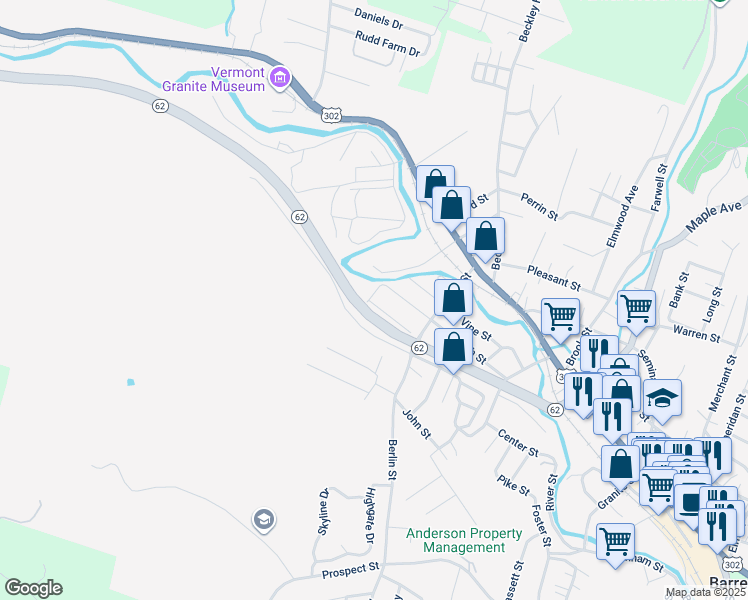 map of restaurants, bars, coffee shops, grocery stores, and more near 19 Foss Street in Barre