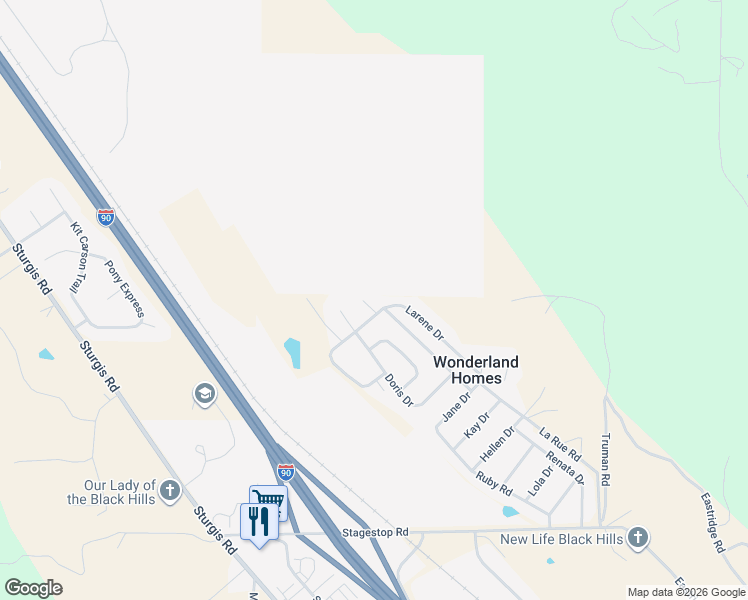map of restaurants, bars, coffee shops, grocery stores, and more near 12915-12999 Larene Dr in Blackhawk