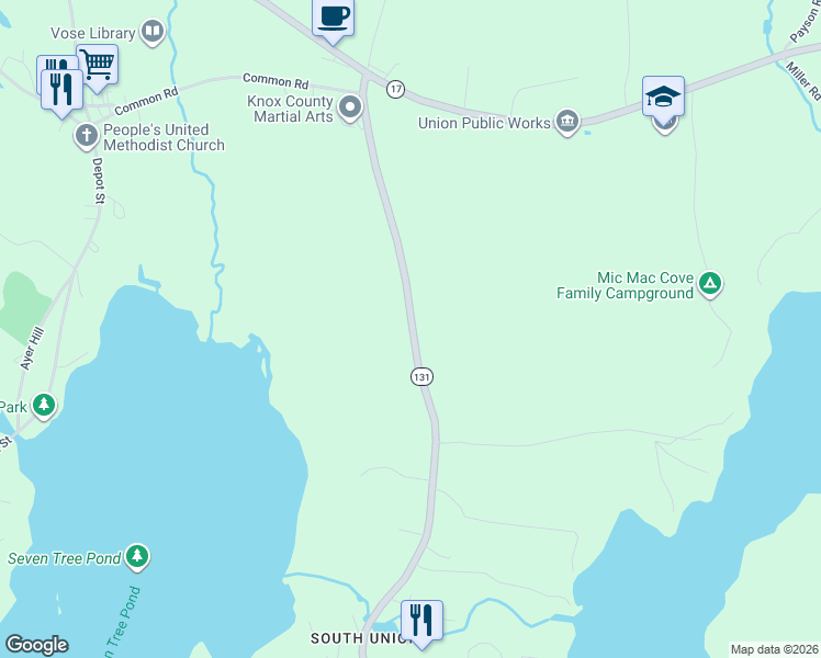 map of restaurants, bars, coffee shops, grocery stores, and more near 283 South Union Road in Union