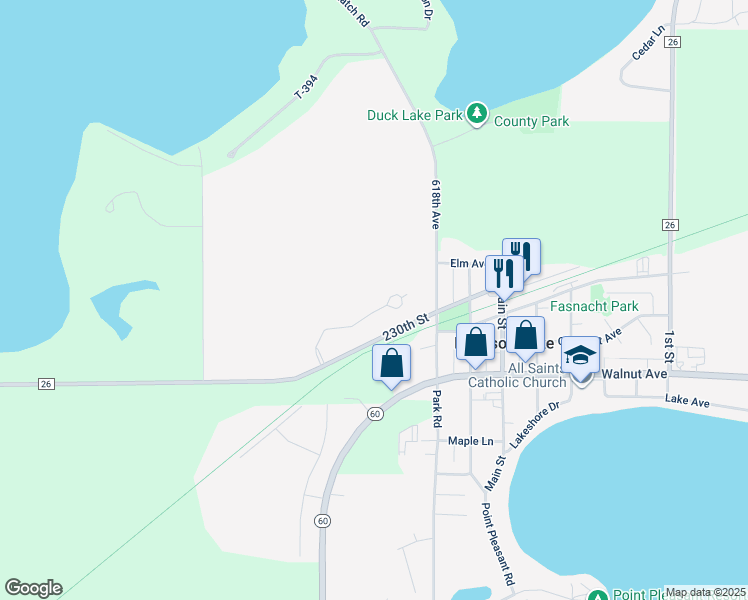 map of restaurants, bars, coffee shops, grocery stores, and more near 901 Three Lakes Court in Madison Lake