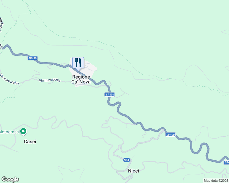 map of restaurants, bars, coffee shops, grocery stores, and more near 17 Strada Provinciale 490 in Provincia di Savona