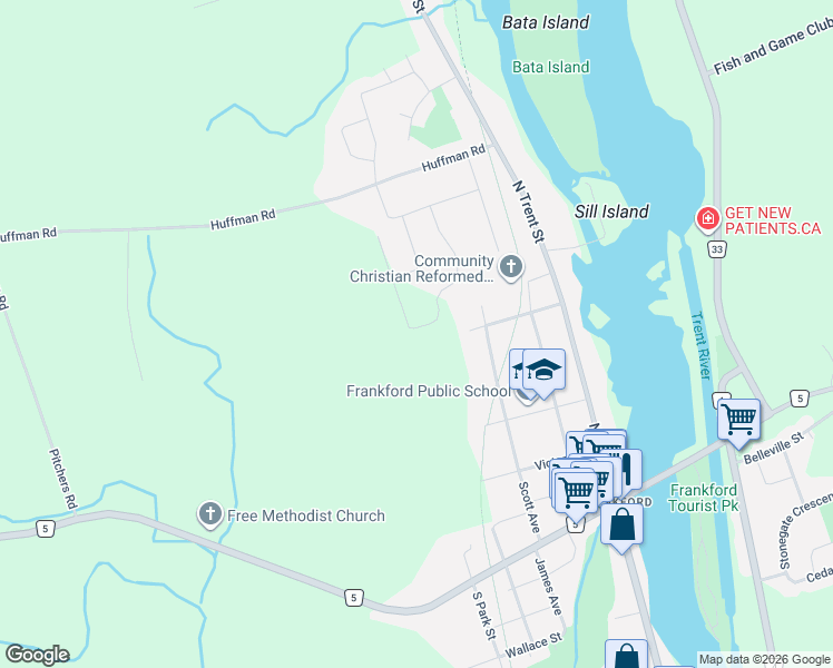 map of restaurants, bars, coffee shops, grocery stores, and more near 61 Meagan Lane in Quinte West