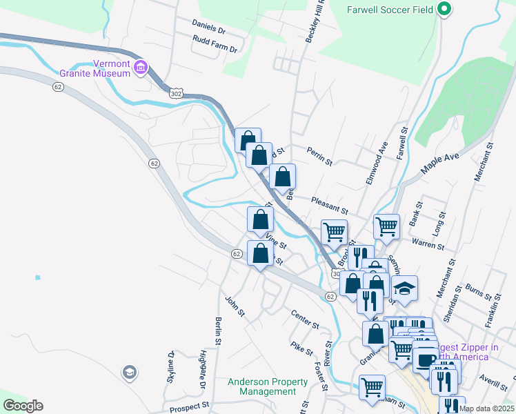 map of restaurants, bars, coffee shops, grocery stores, and more near 5 Scampini Square in Barre