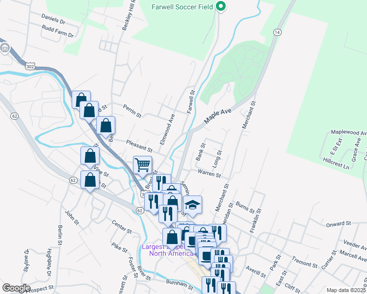 map of restaurants, bars, coffee shops, grocery stores, and more near 76 Maple Avenue in Barre