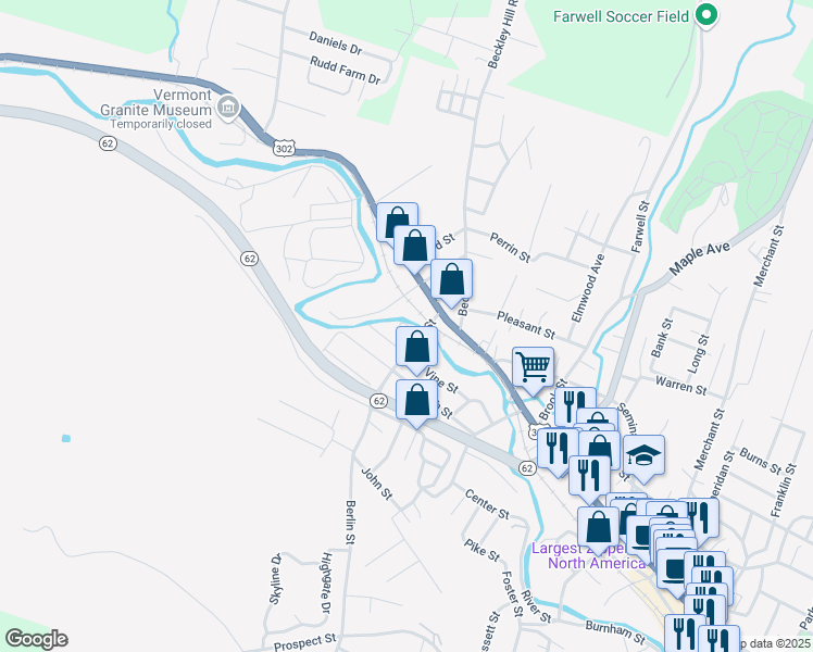 map of restaurants, bars, coffee shops, grocery stores, and more near 15 Scampini Square in Barre