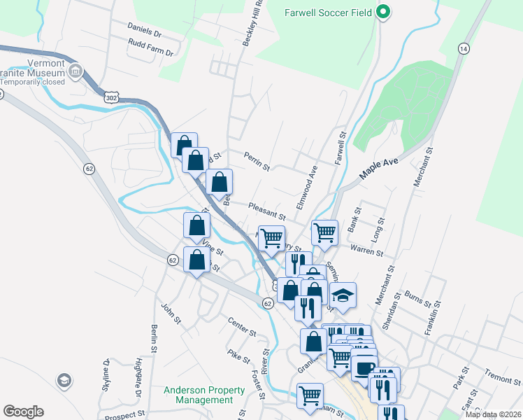 map of restaurants, bars, coffee shops, grocery stores, and more near 11 Garcia Lane in Barre