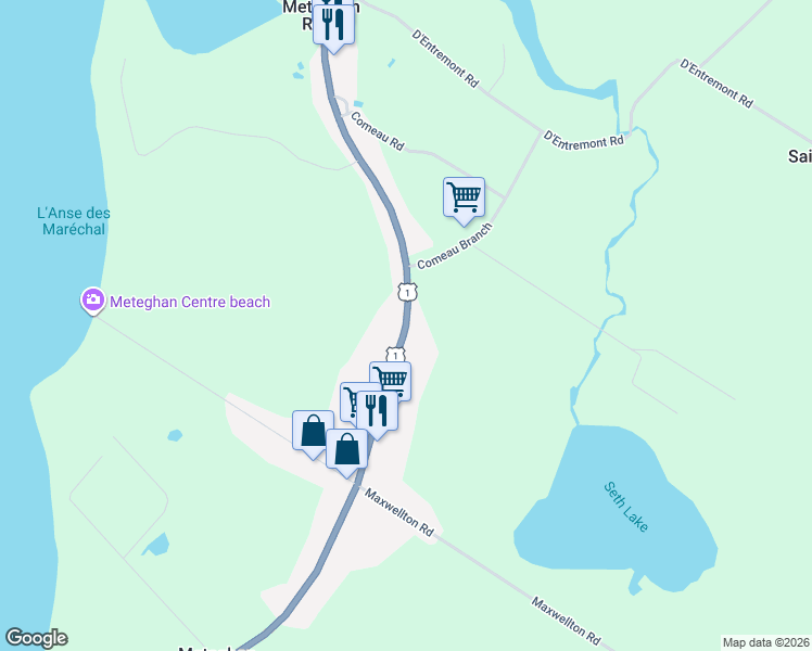 map of restaurants, bars, coffee shops, grocery stores, and more near 8793 Highway 1 in Meteghan River
