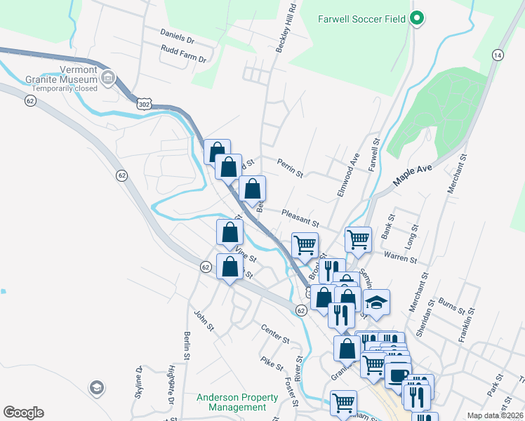 map of restaurants, bars, coffee shops, grocery stores, and more near 11 Beckley Street in Barre