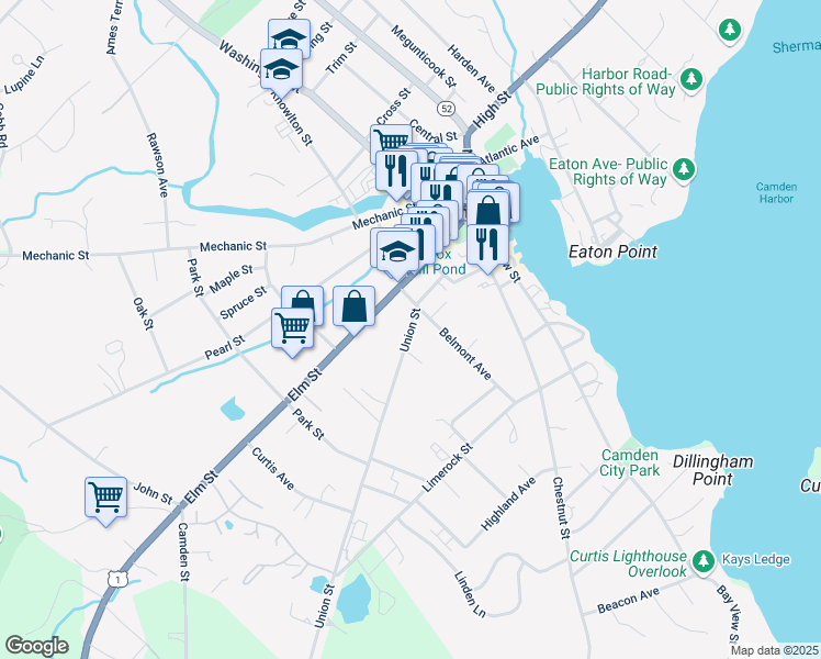 map of restaurants, bars, coffee shops, grocery stores, and more near 7 Union Street in Camden