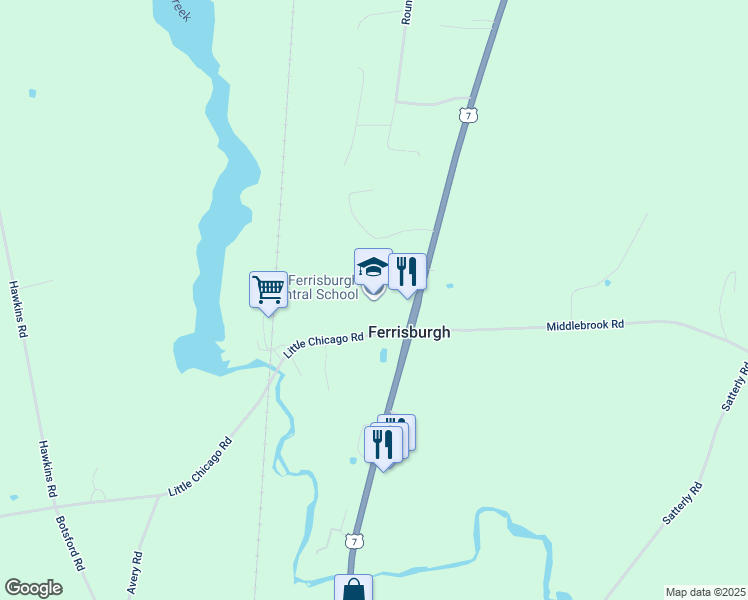 map of restaurants, bars, coffee shops, grocery stores, and more near 56 Little Chicago Road in Ferrisburgh