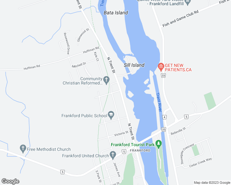 map of restaurants, bars, coffee shops, grocery stores, and more near 117 Trent Street North in Quinte West