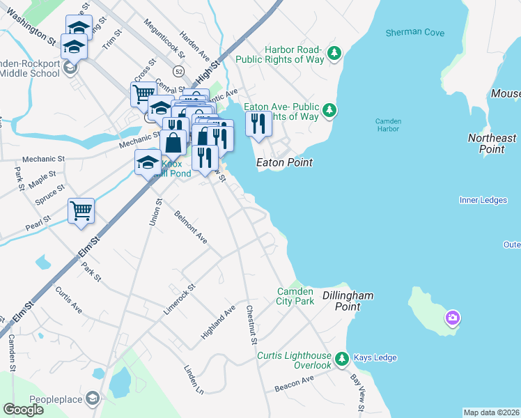 map of restaurants, bars, coffee shops, grocery stores, and more near 6 Bay Road in Camden