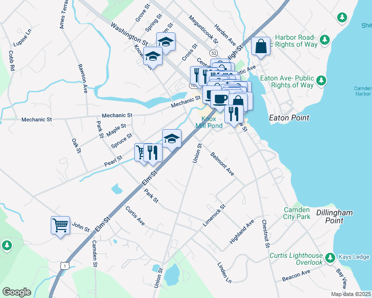 map of restaurants, bars, coffee shops, grocery stores, and more near 7 Union Street in Camden
